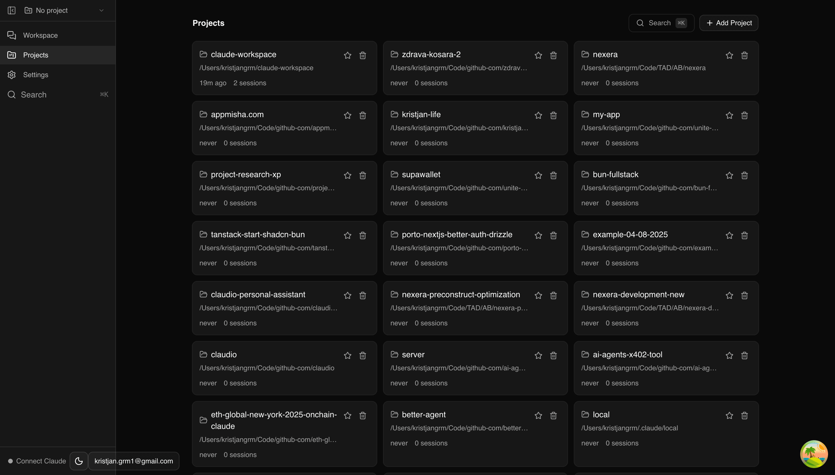Projects overview — manage multiple codebases and their agent configurations